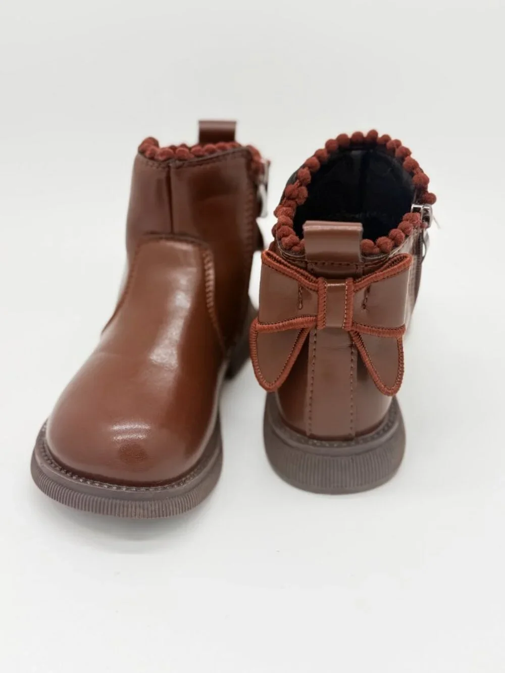 Girls Kids Size 12 Brown Bow Boots Coquette Quiet Luxury Cottagecore 3937